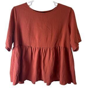Emery Rose Women's Rust Peplum Babydoll Top Short Sleeve Whimsical Size 4x